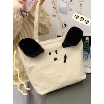 可愛奶油毛茸茸夾棉大容量單肩帆布包托特大容量原創設計卡通袋