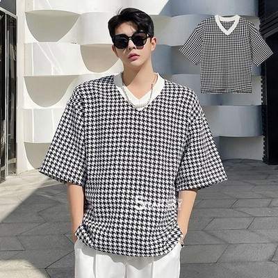 千鳥柄 メンズ 夏服 Tシャツ 半袖 トップス ｖネック 七分袖 半袖 30代 40代 カジュアル おしゃれ 白 黒 通販 Lineポイント最大get Lineショッピング
