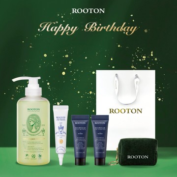 快速出貨【ROOTON】生日快樂！甦活植萃洗髮精500ml+免沖洗護髮安瓶15ml+海藻洗髮精10ml x2+品牌化妝包掛件+燙金禮袋