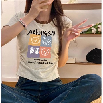 免運 大码胖mm 收腰遮肚 正肩 短袖T恤女 夏季新款 修身 设计感 辣妹装 短款上衣