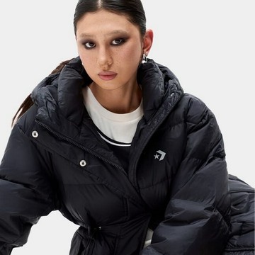 CONVERSE PUFFY FASHION MID DOWN JKT BLACK 女 羽絨外套 WCJ135-023