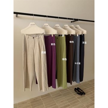 I MISS氣質甜美設計感小眾棉麻舒適寬松百搭女夏高腰休閑法式長褲