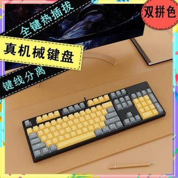 游戲電競機械鍵盤104鍵全鍵有線女生辦公青黑茶紅軸熱插拔雙拼色