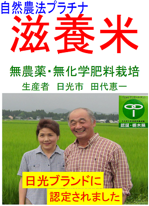 日光市産滋養米コシヒカリ「日光ブランド」認定「とちぎの特別栽培農産物」無農薬・無化学肥料5㎏入りクラフト袋