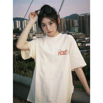 2025新款正肩短袖t恤女杏色夏季純棉寬松半袖小眾設計感半袖上衣