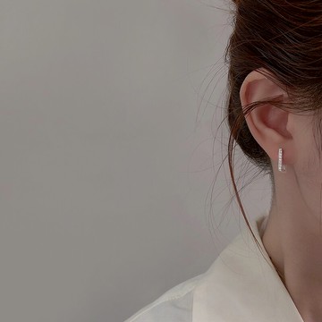 925純銀耳扣女耳圈小巧精致時尚氣質長方形耳飾防過敏耳環