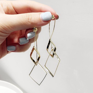 韓國風網紅氣質簡約時尚金屬前后鏤空棱形幾何兩用長款耳環配飾品1入