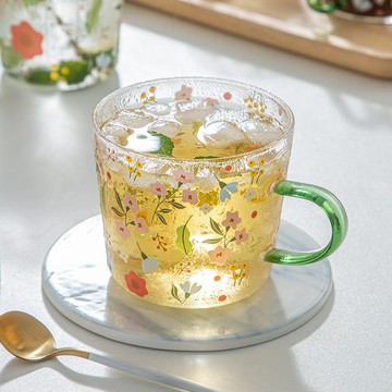 小清新玻璃杯高硼硅杯子女生水杯耐高溫喝水茶杯高顏值仙女刻度杯