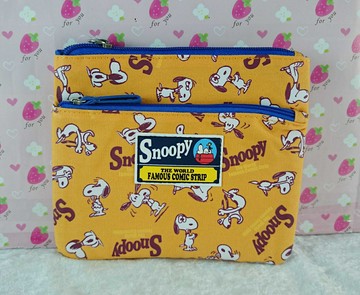 【震撼精品百貨】史奴比Peanuts Snoopy  化妝包 雙拉鍊 咖啡色 震撼日式精品百貨