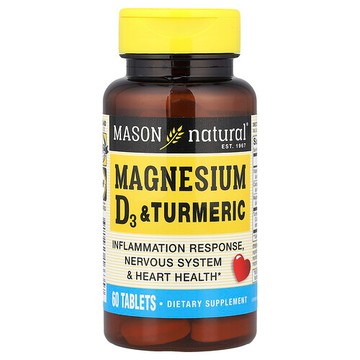 Mason Natural, 鎂、維生素 D3 和姜黃，60 片
