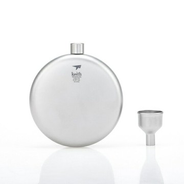 ├登山樂┤Keith鎧斯 純鈦戶外便攜扁圓形酒壺150ml附小漏斗  Ti9302