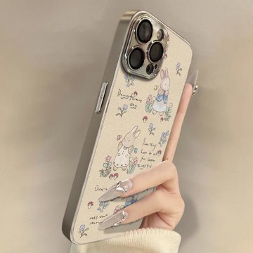適用蘋果17promax手機殼新款女彩繪iphone16pro電鍍小羊皮15pm高級感14全包防摔13支架12創意可愛x花叢兔子17