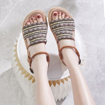 ins潮森女涼鞋仙女風2025年夏季新款復古百搭平底羅馬鞋波西米亞