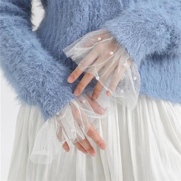 【米蘭精品】現貨+預購 假袖子袖口配飾-網紗釘珠立體皺褶女裝配件2色74kq10