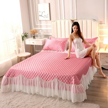 夏季冰絲涼席三件套純色可水洗機洗1.8m床裙款家用折疊空調軟席子