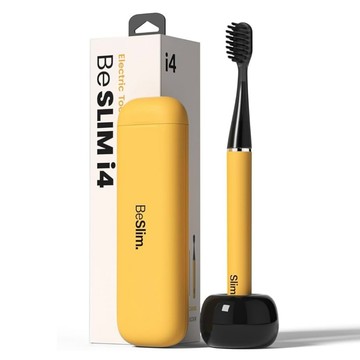 MIPOW Slim Pro i4 智慧型超音波充電電動牙刷 3 種模式磁性旅行盒和陶瓷底座,蓄電長軟刷毛 2 頭 IPX7 防水,顏色-(黃色)