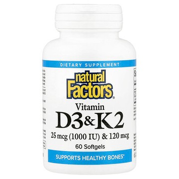 Natural Factors, 維生素 D3 和 K2，25 微克（1,000 國際單位），60 粒軟凝膠