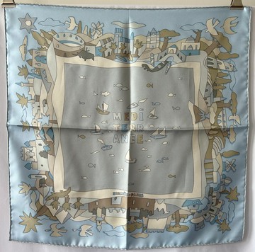 Hermes scarf粉藍色絲巾方巾 日本中古vintage