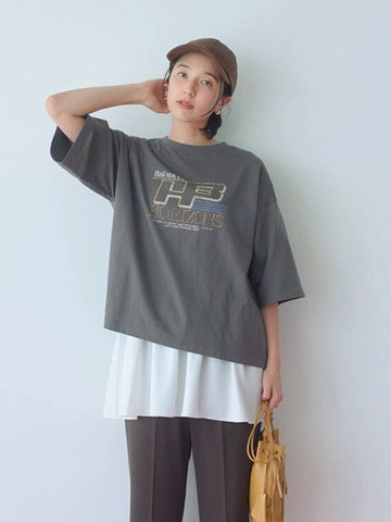 美式復古圖案印花短袖休閒T恤(0F001115210) - Samansa Mos2 blue