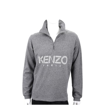KENZO 幾何線條字母麻灰色開襟立領運動衫(男款)