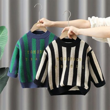 男童條紋毛衣秋冬裝2026新款兒童加絨針織衫寶寶冬季炸街潮牌線衣