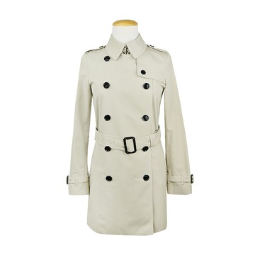 BURBERRY經典雙排鈕扣中短版女款風衣外套(米色)
