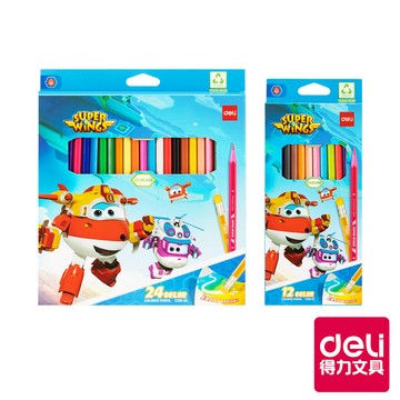 【Deli得力】Super Wings可擦拭色鉛筆/12色/24色/EC126｜可擦色鉛筆 彩色鉛筆 繪畫用品 著色筆