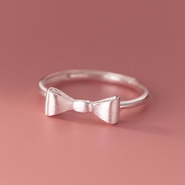 【ANGEL】甜美蝴蝶結拉絲銀開口可調節戒指(銀色)