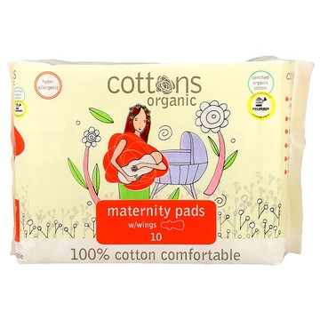 Cottons, 全棉舒適，護翼產婦墊，大號，無香型，10 片