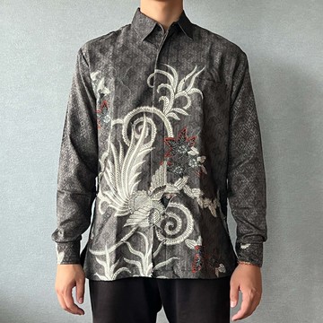 印尼蠟染幾何織紋長袖襯衫 SATRIA - 鐵灰飛鳳 - SAT007