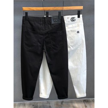 2025春秋新款潮牌痞帥黑色牛仔褲男士修身小腳潮流九分褲男生褲子