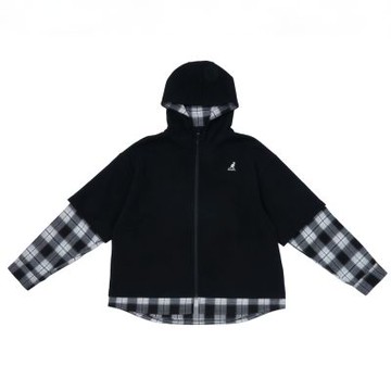 KANGOL 男女 假兩件帽T 黑 6455142220