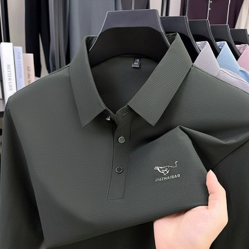 長袖Polo衫男t恤秋冬新款商務翻領上衣寬松休閑高級感男士t恤代發鑫弘-衣錦男裝