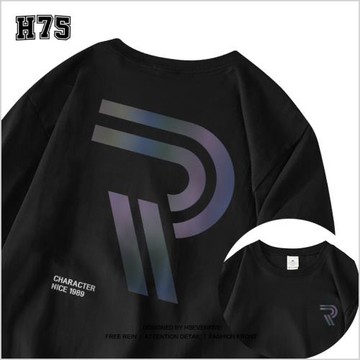 字母印花休閑百搭夏季新款寬松男高中生潮流上衣服圓領純棉短袖衫