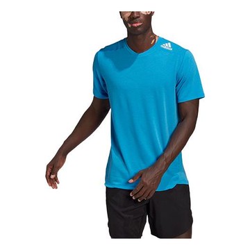 Men's adidas Sports Breathable V Neck Casual Short Sleeve Lake Blue T-Shirt