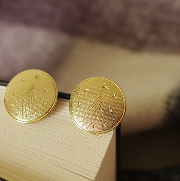 -老又好古董珠寶金色流星圓形夾式耳環 C604