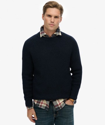 Superdry Men's Chunky Raglan Jumper Navy Size: XL