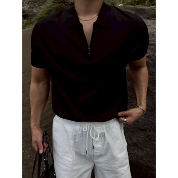 VOYEZ｜🇰🇷顯壯涼感YKK拉鍊POLO衫｜修身顯肩寬・俐落高質感