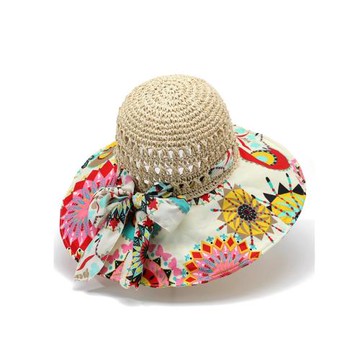 可折疊草帽女士時尚鏤空透氣波西米亞海邊沙灘防曬帽子大檐太陽帽