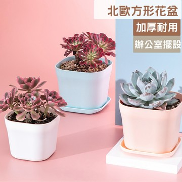 （現貨出清）北歐方形加厚花盆 (附托盤) 園藝懶人花盆  居家簡約風格 多角型花盆 質感花盆 辦公療癒擺設 輕質塑料