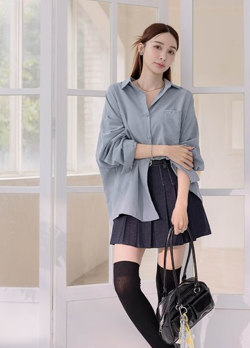 蜜桃絨長版襯衫