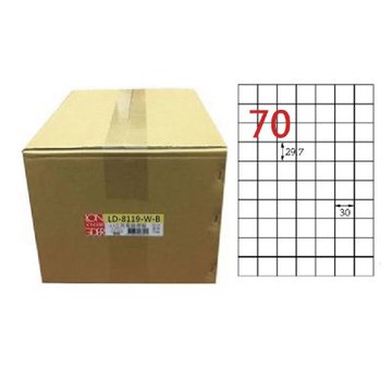 【龍德】LONGDER 三用電腦標籤 A4 70格 30*29.7mm白色1000張/箱 LD-8119-W-B(適用雷射、噴墨、影印)