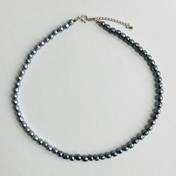 玻璃巴洛克珍珠不對稱項鍊 / 6mm 約42cm+5cm / 藍灰混色 / 日本製造