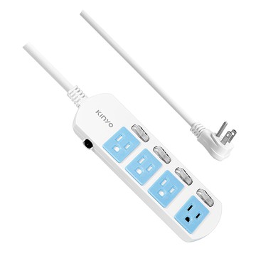 Kinyo 4開4插延長線 12尺 CGS344-12  365.7cm  白底藍插座  1入