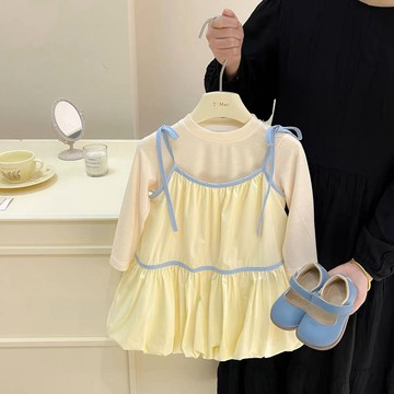 女童春裝套裝2025新款洋氣吊帶連衣裙小女孩甜美蓬蓬花苞裙兩件套(鑫弘-萌寶童裝)可開發票