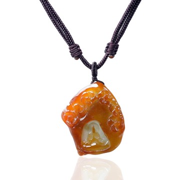 冰種紅翡白肉巧雕無相佛項鍊 | 天然緬甸玉A貨翡翠 | 送禮