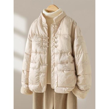 【高端輕奢】國風新中式刺繡棉衣女2025冬季新款加厚保暖棉服外套