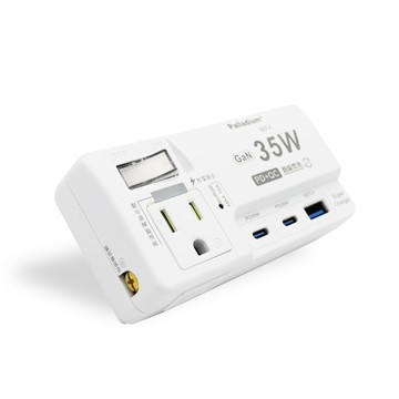氮化鎵GaN快充器 氮化鎵GaN 1開2插 PD35W高效能閃充 TYPE-C QC USB壁插插座/擴充座/轉接插頭 110V專用
