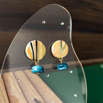 鍍金海軍藍綠松石幸運石耳釘