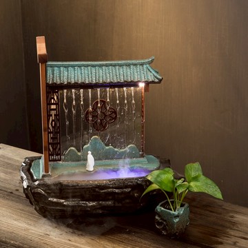 創意雨簾流水擺件燈圈加濕器爐風水招財客廳店鋪桌面擺設開業禮品